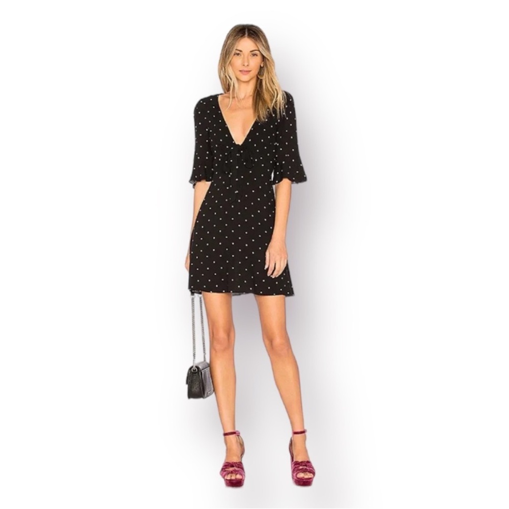 FREE PEOPLE | All Yours Black White Polka Dot Tie Mini Dress
